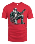 Rockstar Santa Guitar Christmas Holiday Graphic Tshirt - red t-shirt on white background