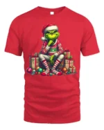 Grumpy Green Santa Christmas Gifts Funny Graphic Tshirt - red t-shirt on white background