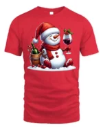 Festive Wine Snowman Christmas Holiday Graphic Tshirt - red t-shirt on white background