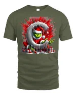 Mischief Green Santa Christmas Naughty Graphic Tshirt - military green t-shirt on white background