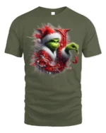 Green Santa Naughty Joy Christmas Funny Graphic Tshirt - military green t-shirt on white background