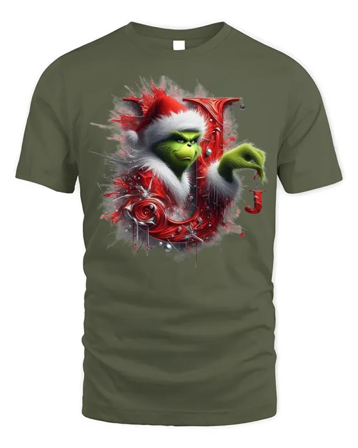 Green Santa Naughty Joy Christmas Funny Graphic Tshirt - military green t-shirt on white background
