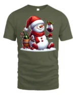 Festive Wine Snowman Christmas Holiday Graphic Tshirt - military green t-shirt on white background