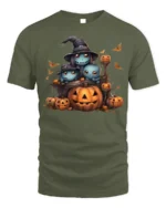Cute Ghost Family Pumpkin Halloween Graphic Tshirt - military green t-shirt on white background