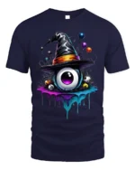Witch Hat Eyeball Splash Creepy Halloween Graphic Tshirt - navy t-shirt on white background