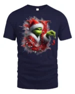 Green Santa Naughty Joy Christmas Funny Graphic Tshirt - navy t-shirt on white background