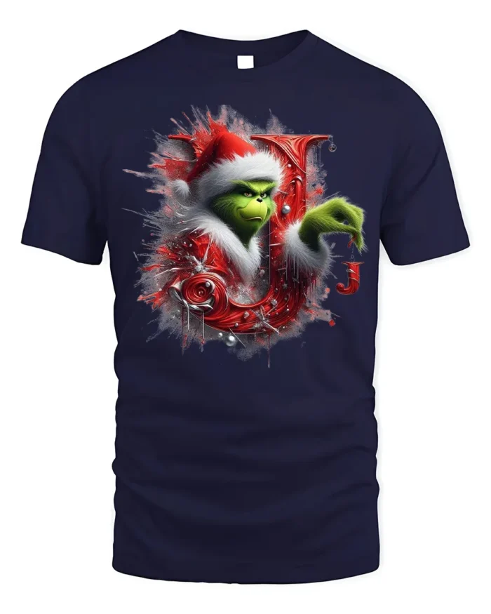 Green Santa Naughty Joy Christmas Funny Graphic Tshirt - navy t-shirt on white background