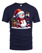 Festive Wine Snowman Christmas Holiday Graphic Tshirt - navy t-shirt on white background