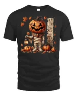 Pumpkin Mummy Halloween Lantern Graphic T-Shirt - black t-shirt on white background