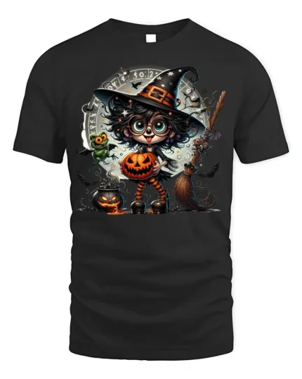 Cute Witch Pumpkin Halloween Magic T-Shirt - black t-shirt on white background