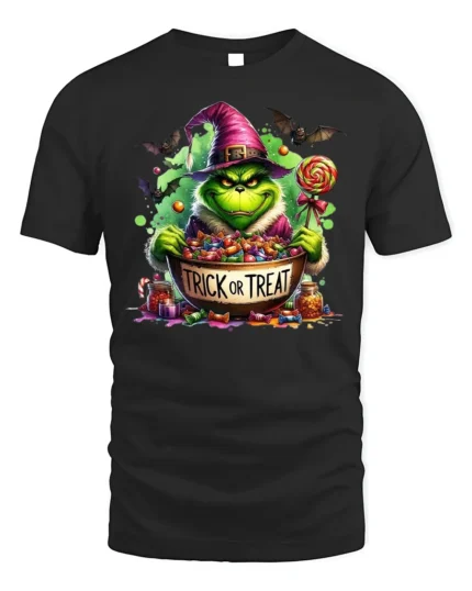 Trick or Treat Candy Monster Halloween T-Shirt - black t-shirt on white background