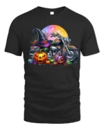 Halloween Motorcycle Pumpkin Rider T-Shirt - black t-shirt on white background