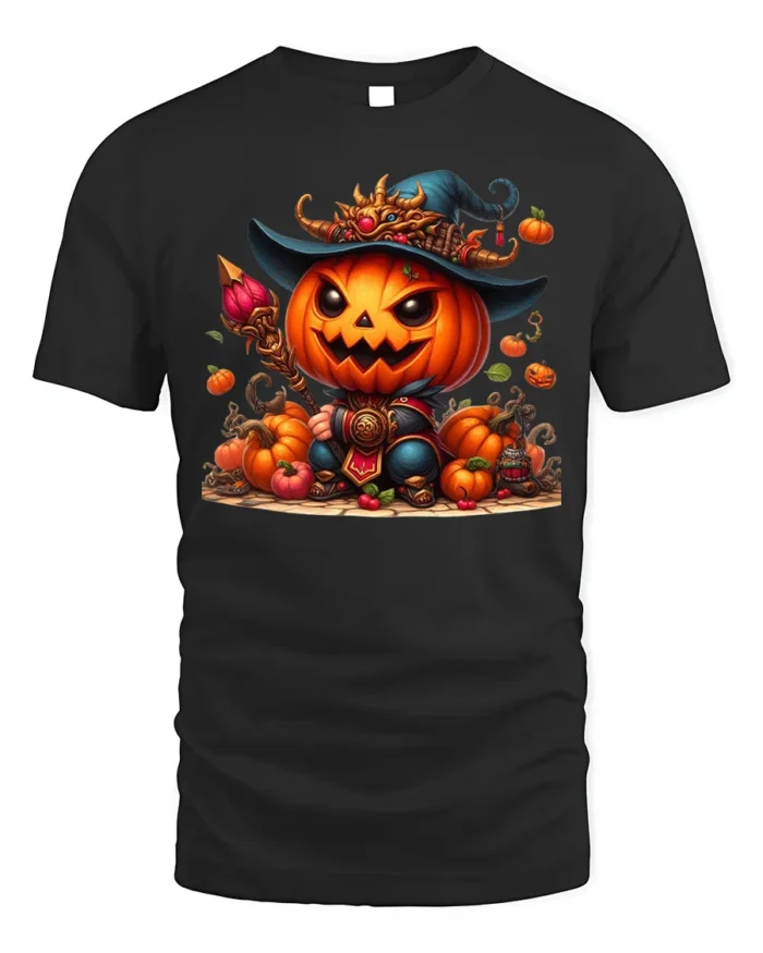 Pumpkin Warrior Halloween Witch Hat T-Shirt - black t-shirt on white background