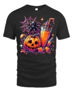 Halloween Pumpkin Drink Graphic T-Shirt - black t-shirt on white background