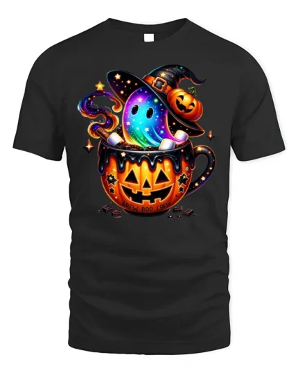 Brew Boo Crew Halloween Ghost Pumpkin T-Shirt - black t-shirt on white background