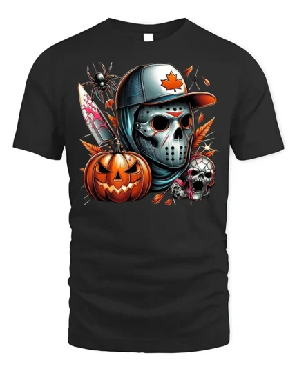 Halloween Skull Mask Pumpkin Horror T-Shirt - black t-shirt on white background