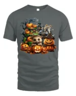 Hedgehog Pumpkin Halloween Haunted T-Shirt - gray t-shirt on white background