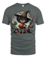 Cute Witch Pumpkin Halloween Magic T-Shirt - gray t-shirt on white background