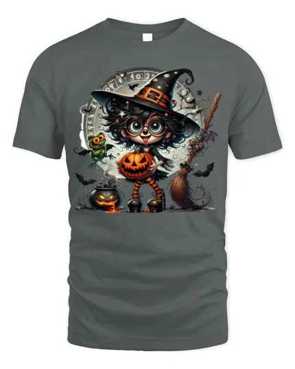 Cute Witch Pumpkin Halloween Magic T-Shirt - gray t-shirt on white background