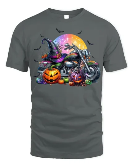 Halloween Motorcycle Pumpkin Rider T-Shirt - gray t-shirt on white background