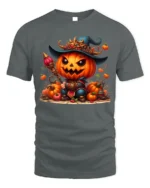 Pumpkin Warrior Halloween Witch Hat T-Shirt - gray t-shirt on white background