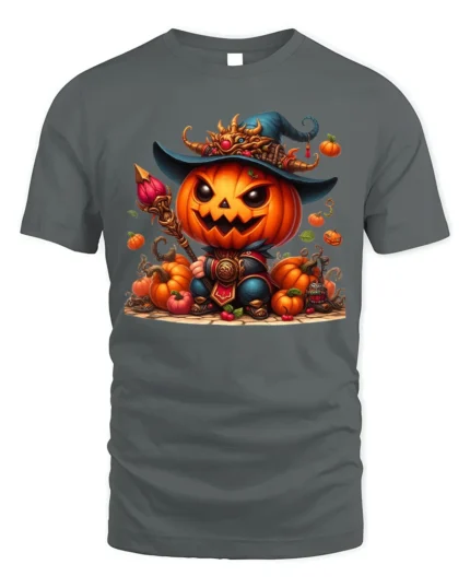 Pumpkin Warrior Halloween Witch Hat T-Shirt - gray t-shirt on white background