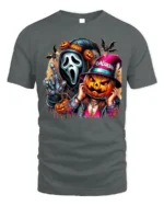 Halloween Mask and Pumpkin Party T-Shirt - gray t-shirt on white background