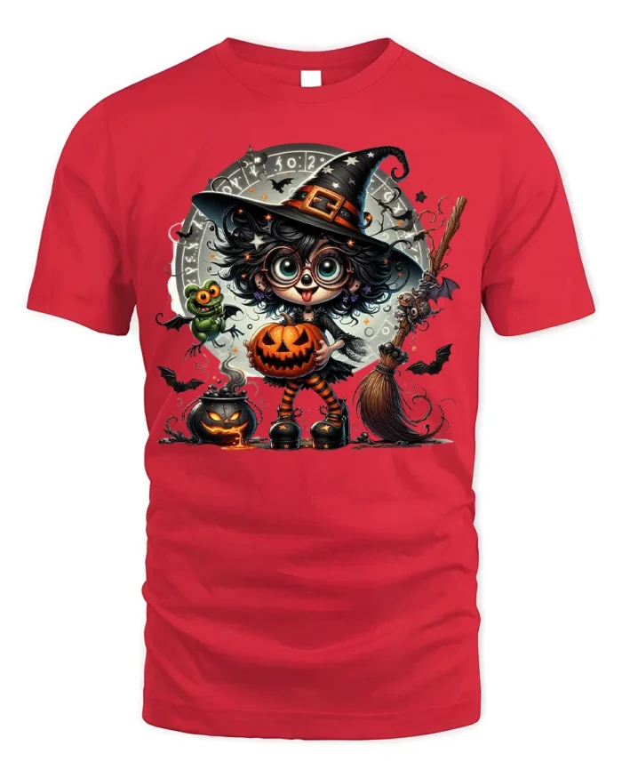 Cute Witch Pumpkin Halloween Magic T-Shirt - red t-shirt on white background