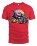 Halloween Motorcycle Pumpkin Rider T-Shirt - red t-shirt on white background