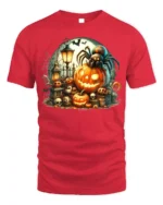 Halloween Spider Pumpkin Graveyard T-Shirt - red t-shirt on white background