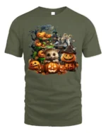 Hedgehog Pumpkin Halloween Haunted T-Shirt - military green t-shirt on white background