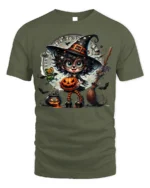 Cute Witch Pumpkin Halloween Magic T-Shirt - military green t-shirt on white background