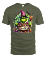 Trick or Treat Candy Monster Halloween T-Shirt - military green t-shirt on white background
