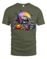 Halloween Motorcycle Pumpkin Rider T-Shirt - military green t-shirt on white background