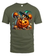 Halloween Squirrel Pumpkin Witch Hat T-Shirt - military green t-shirt on white background