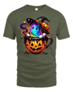 Brew Boo Crew Halloween Ghost Pumpkin T-Shirt - military green t-shirt on white background