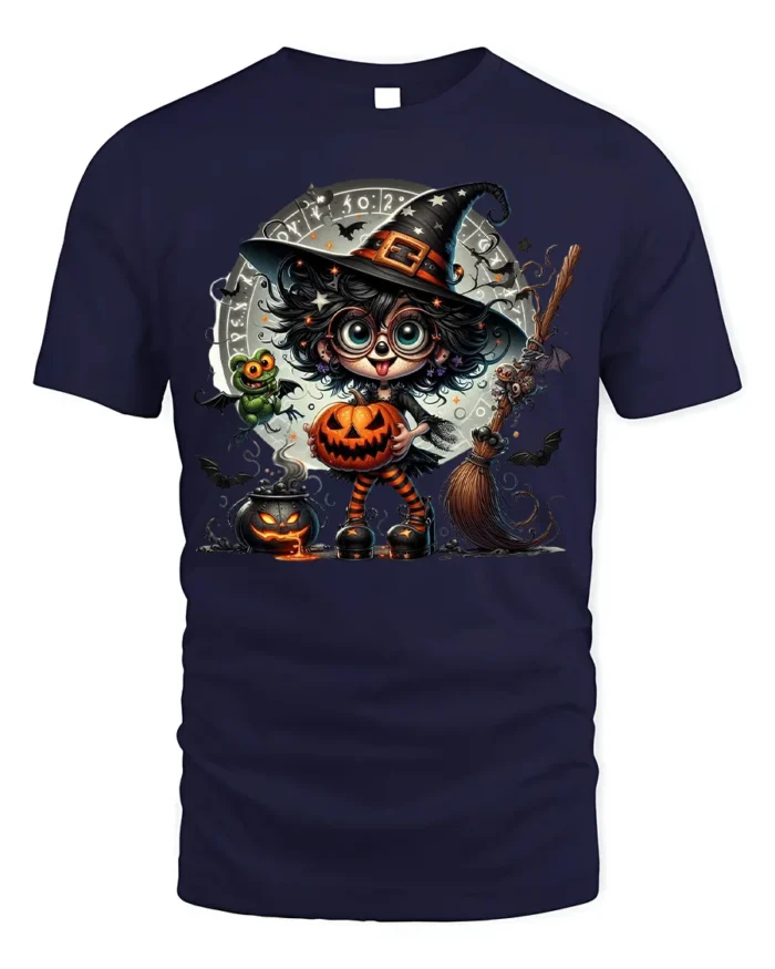 Cute Witch Pumpkin Halloween Magic T-Shirt - navy t-shirt on white background