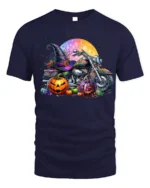 Halloween Motorcycle Pumpkin Rider T-Shirt - navy t-shirt on white background