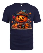 Pumpkin Warrior Halloween Witch Hat T-Shirt - navy t-shirt on white background