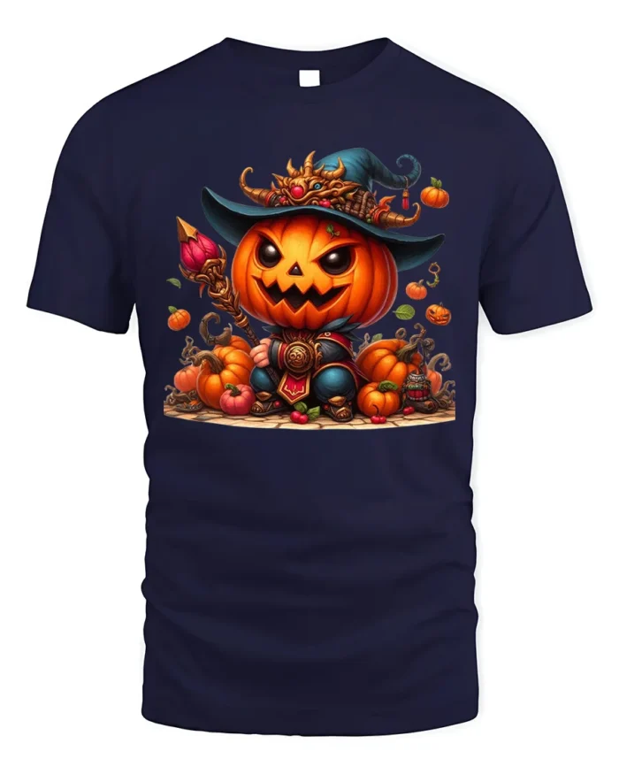 Pumpkin Warrior Halloween Witch Hat T-Shirt - navy t-shirt on white background