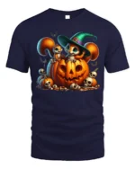 Halloween Squirrel Pumpkin Witch Hat T-Shirt - navy t-shirt on white background