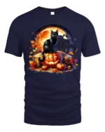 Black Cat Pumpkin Halloween Night T-Shirt - navy t-shirt on white background