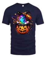 Brew Boo Crew Halloween Ghost Pumpkin T-Shirt - navy t-shirt on white background