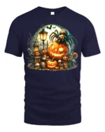 Halloween Spider Pumpkin Graveyard T-Shirt - navy t-shirt on white background