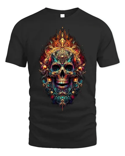 Ornate Floral Skull Graphic T-Shirt - Intricate Design
