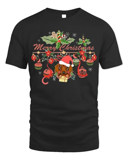 Dachshund Dog Merry Christmas Lights Holiday Gift T-Shirt