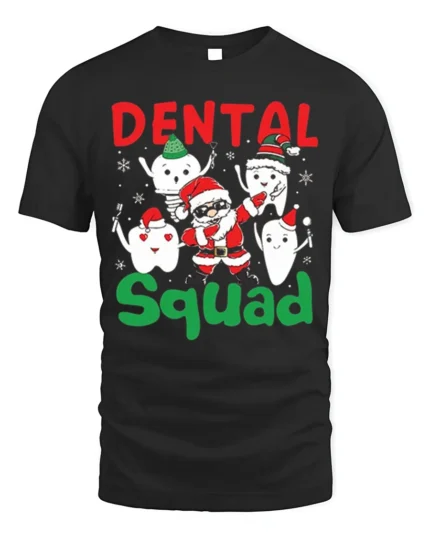 Funny Dental Squad Christmas T-Shirt with Santa and Teeth