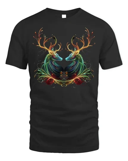 Colorful Reindeer Christmas T-Shirt Artistic Holiday Design
