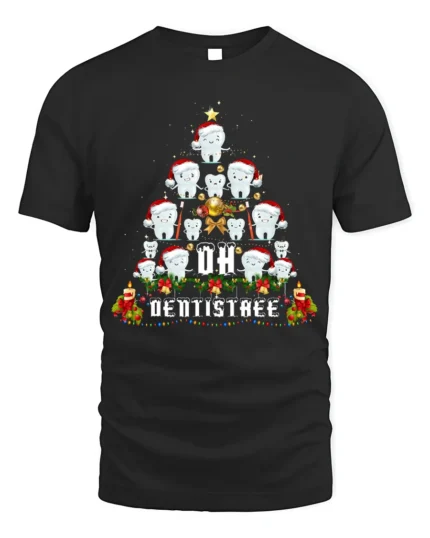 Funny Dentist Tooth Christmas Tree Holiday T-Shirt