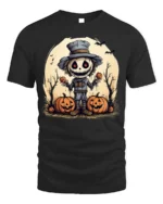 Halloween Scarecrow Pumpkin Creepy Spooky Graphic T-Shirt - black t-shirt on white background